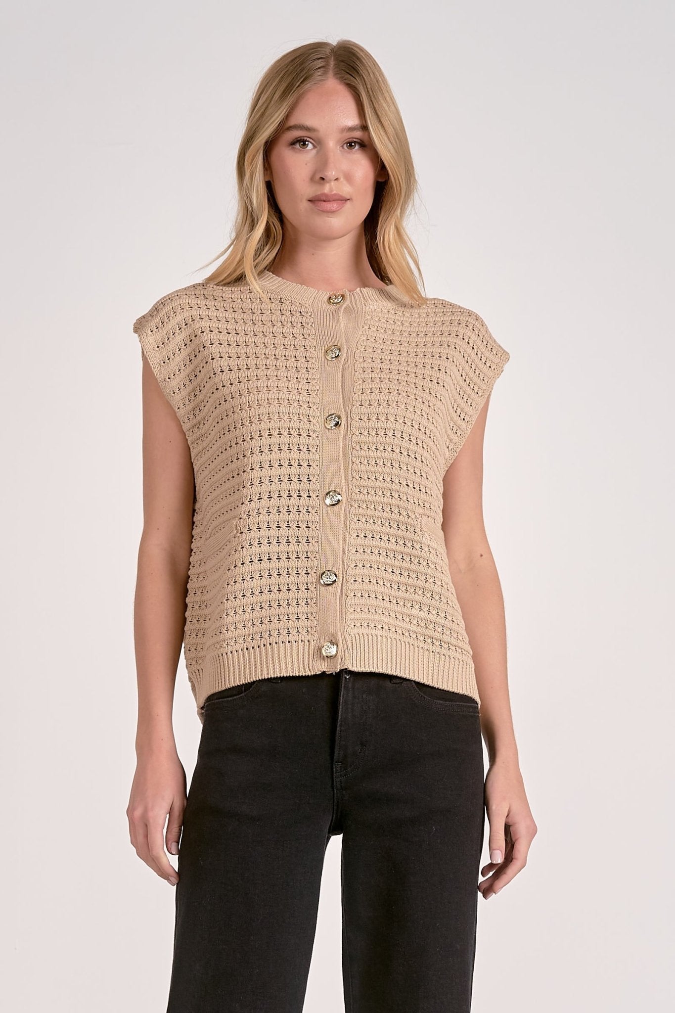 *FINAL SALE* Cap Sleeve Button Front Sweater Top - Mainstream Boutique