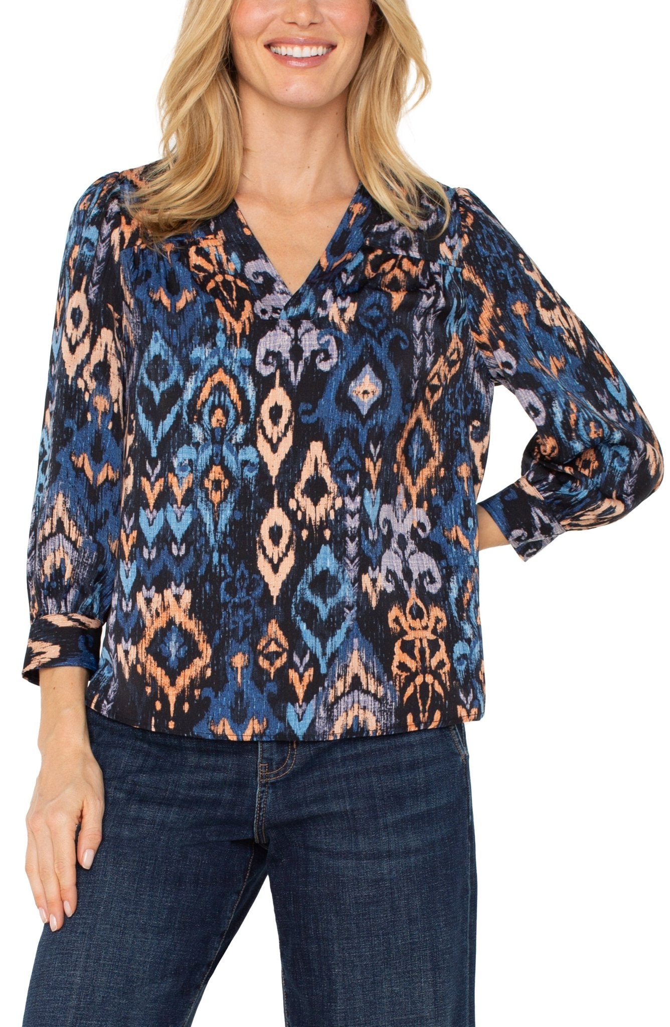 *FINAL SALE* Liverpool 3/4 Sleeve Printed Popover Blouse - Mainstream Boutique