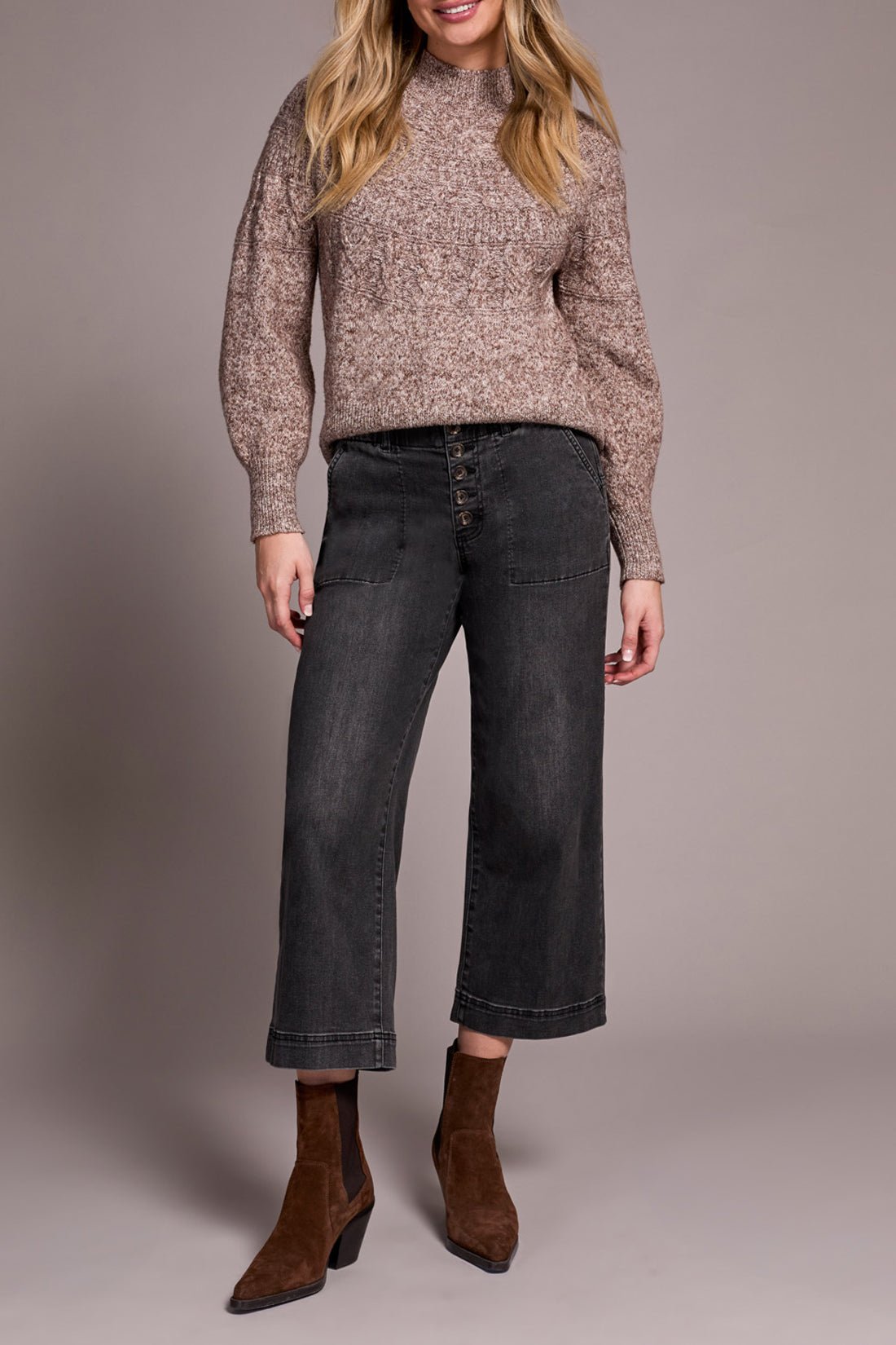 MB Sophia Wide Leg Crop Button Fly Jean - Mainstream Boutique