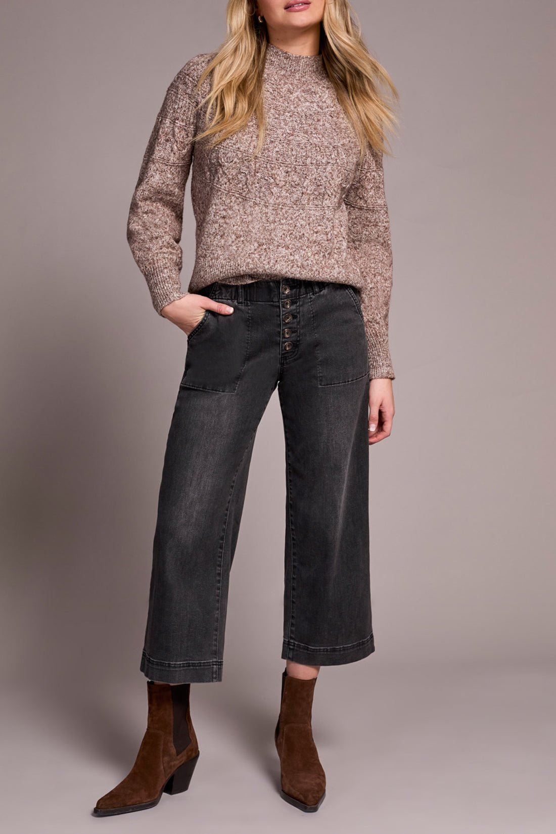 MB Sophia Wide Leg Crop Button Fly Jean - Mainstream Boutique