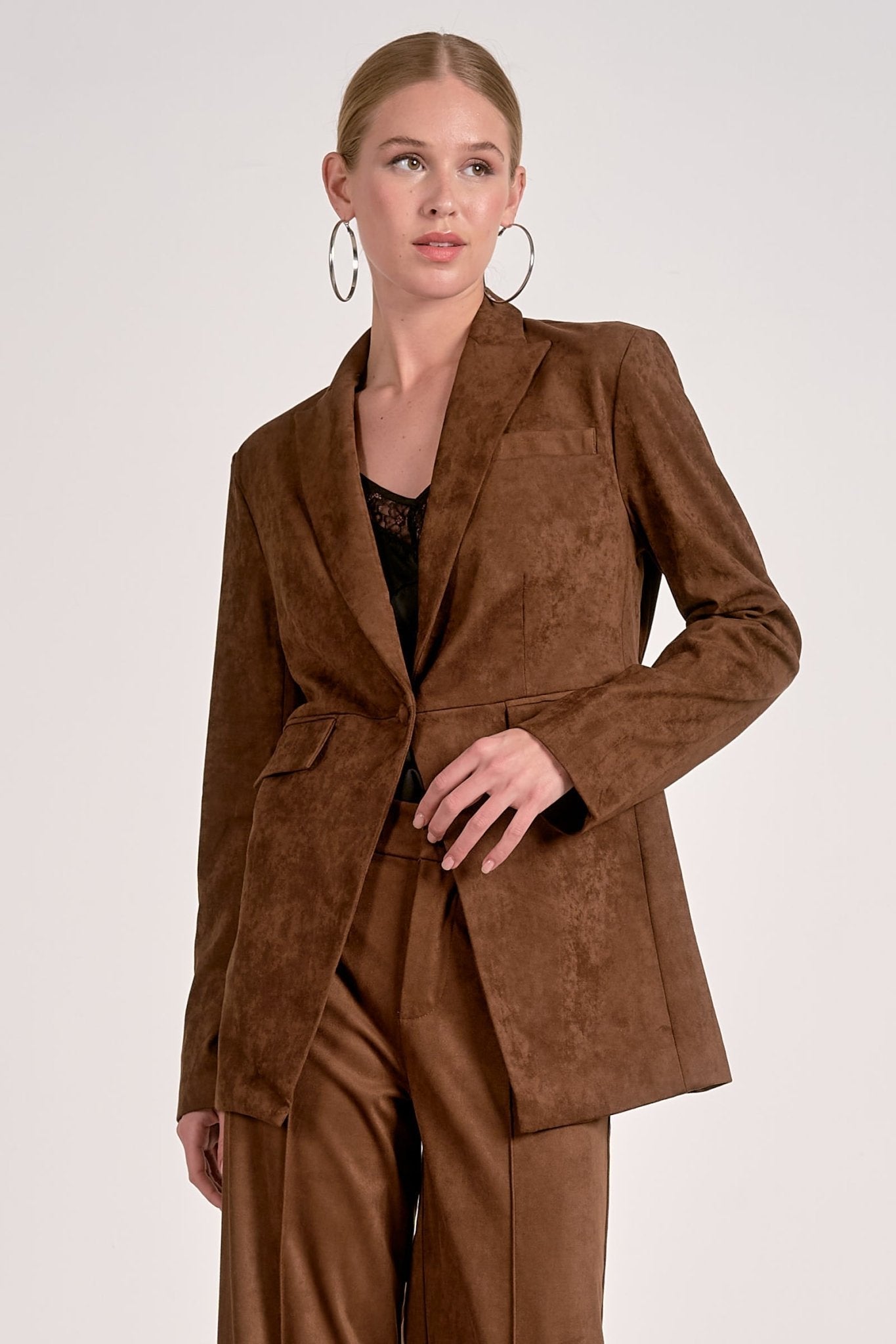 Suede Double Breasted Single Button Blazer - Mainstream Boutique