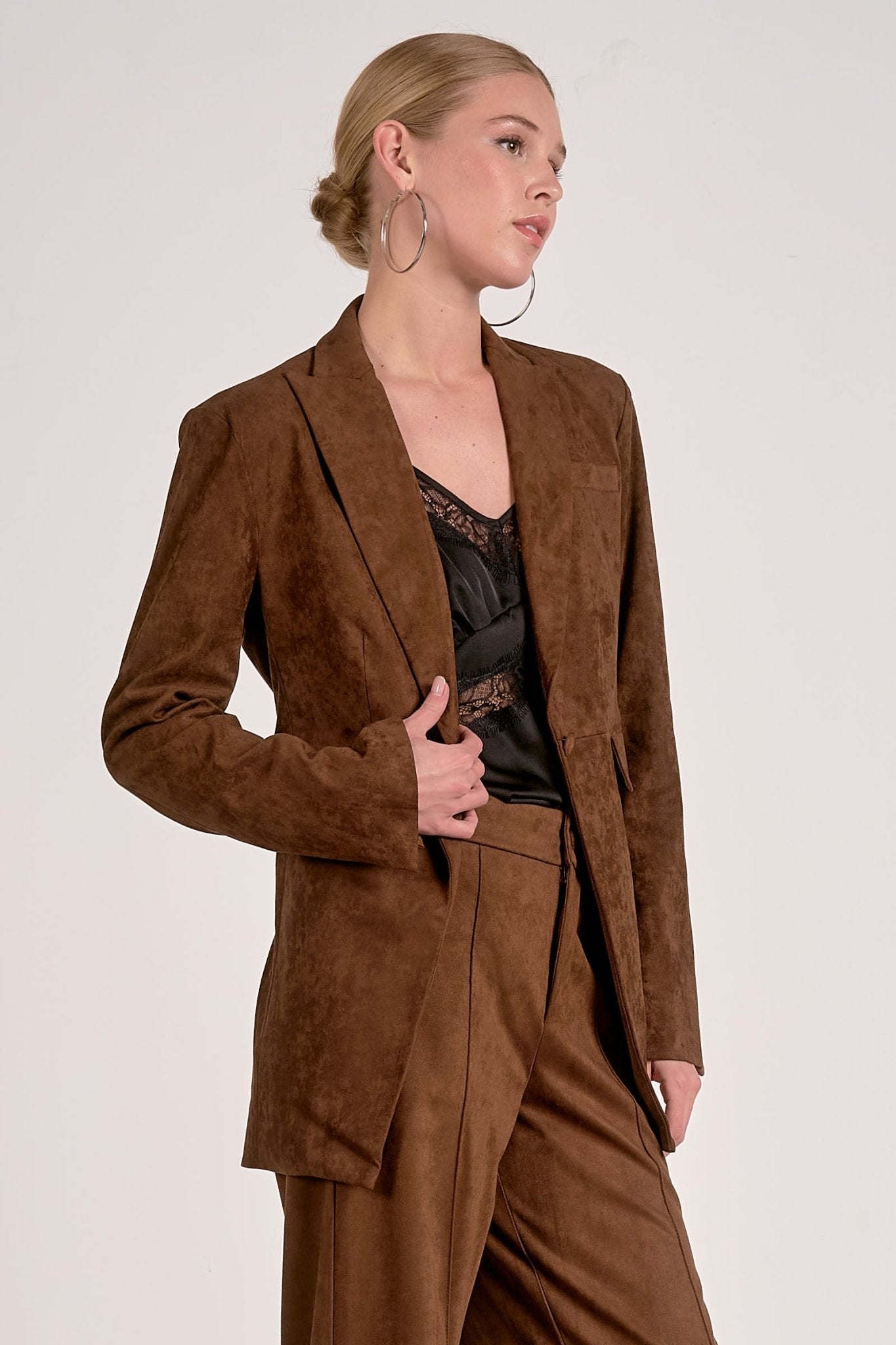 Suede Double Breasted Single Button Blazer - Mainstream Boutique