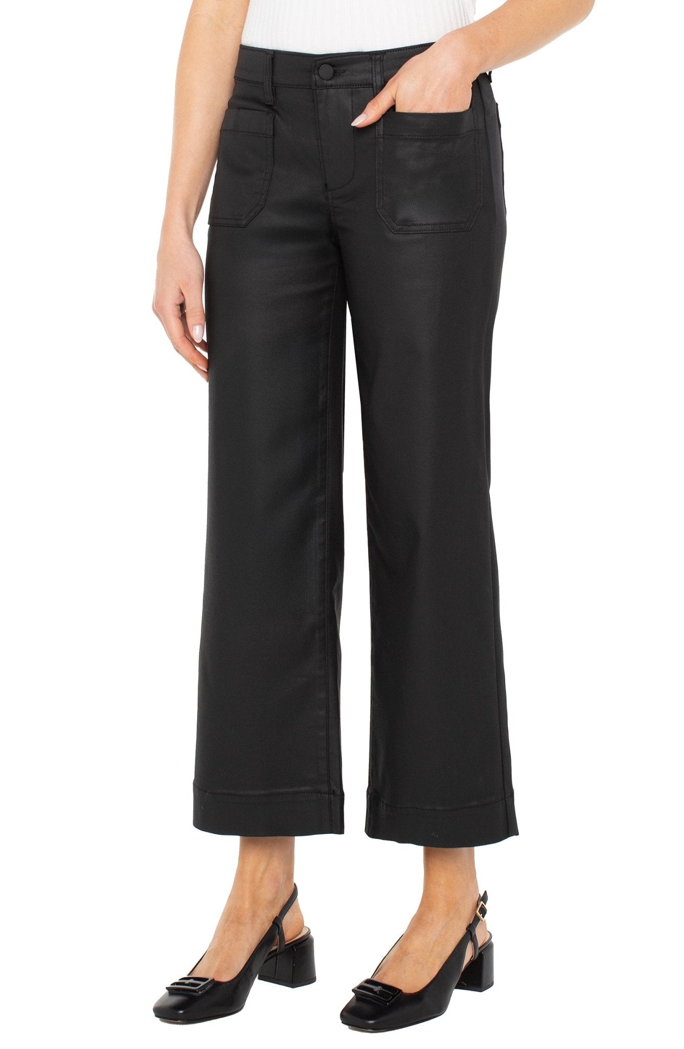Liverpool Coated Mid Rise Crop Wide Leg With Front Patch Pockets 27" Ins - Mainstream Boutique