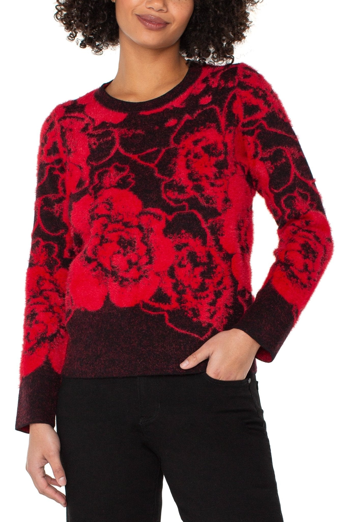 Liverpool Eyelash Floral Crew Neck Sweater - Mainstream Boutique