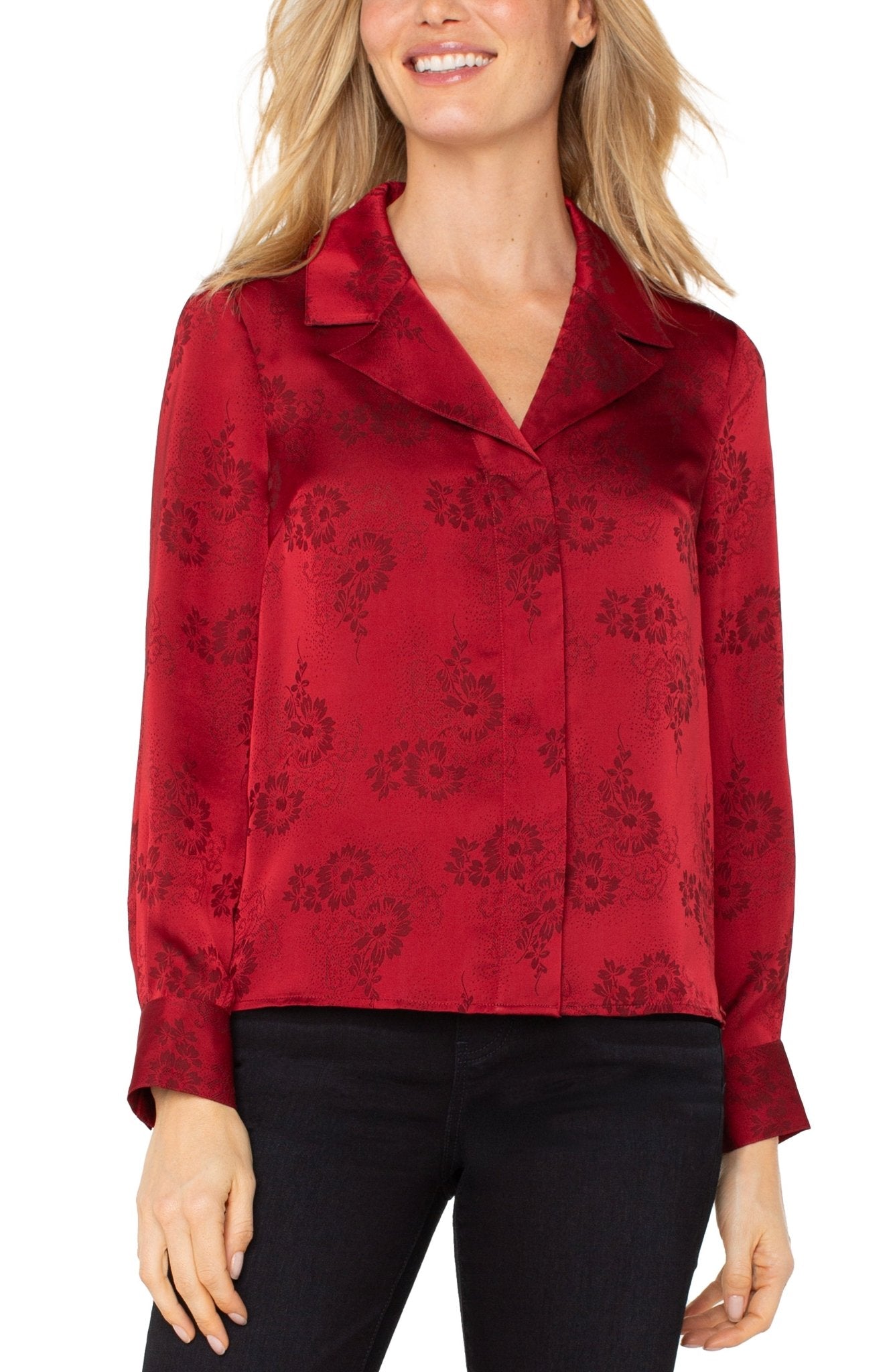 Liverpool Floral Hidden Placket Collared Top - Mainstream Boutique