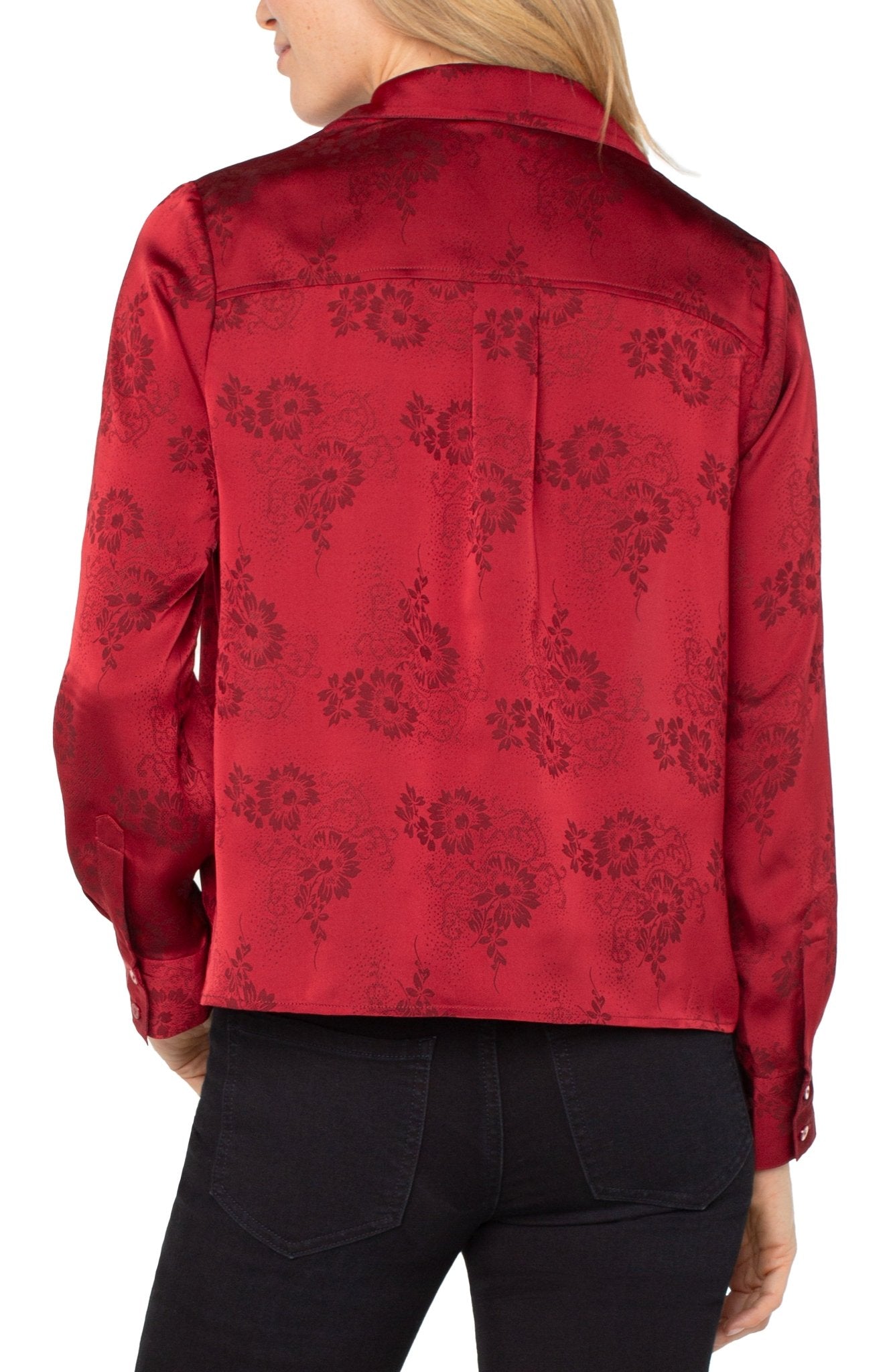 Liverpool Floral Hidden Placket Collared Top - Mainstream Boutique