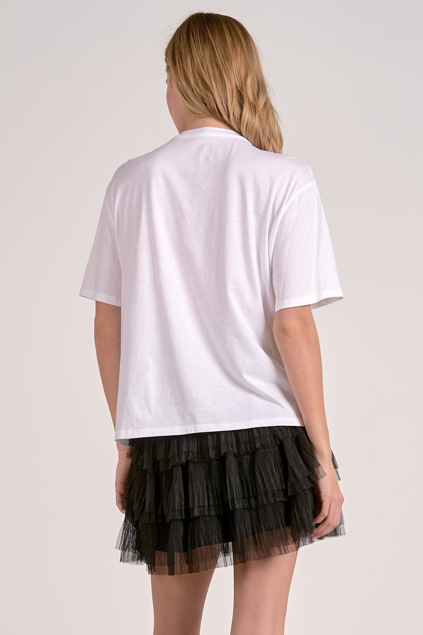 Oversized Tee With Rhinestone Jewel Neckline - Mainstream Boutique