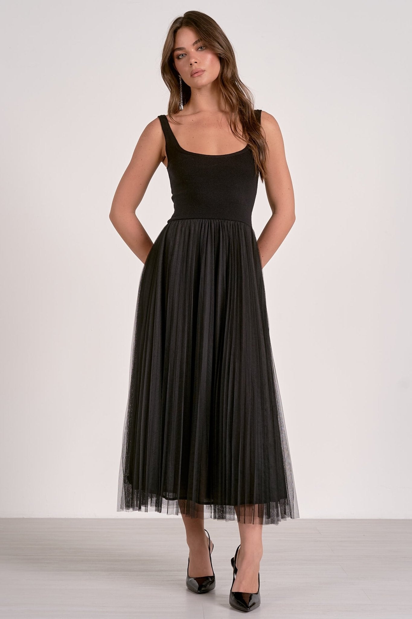 Sleeveless Maxi Dress With Tulle Skirt - Mainstream Boutique