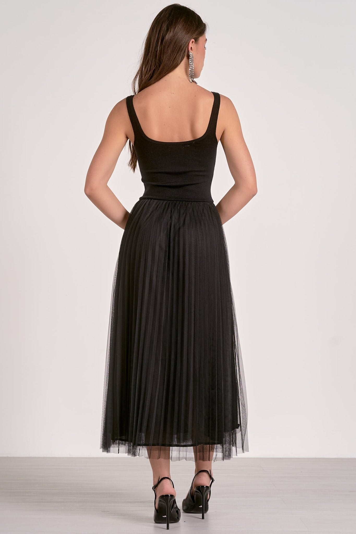Sleeveless Maxi Dress With Tulle Skirt - Mainstream Boutique