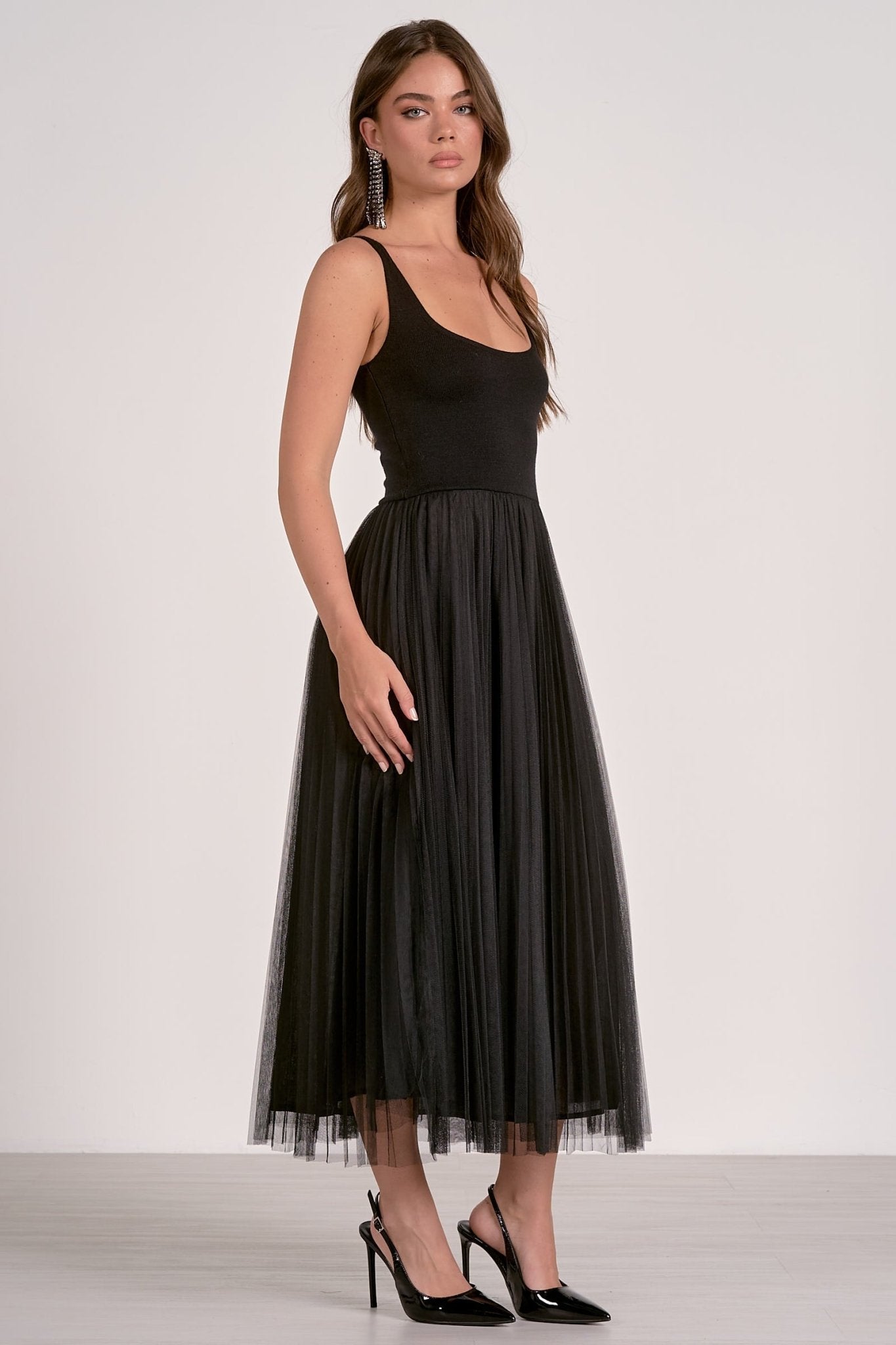 Sleeveless Maxi Dress With Tulle Skirt - Mainstream Boutique