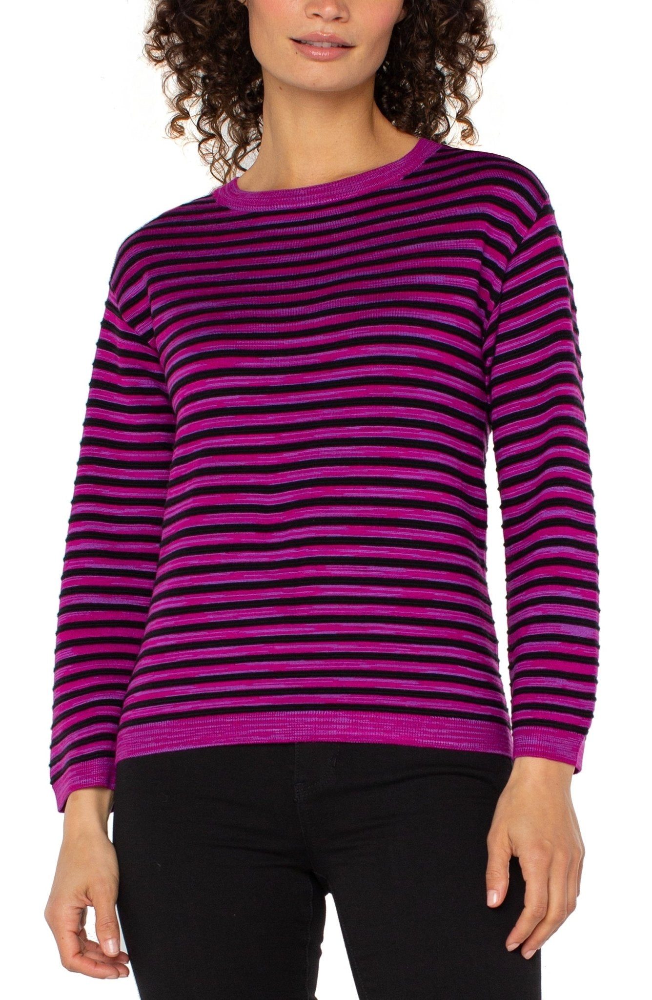 Liverpool 3/4 Sleeve Textured Striped Sweater - Mainstream Boutique