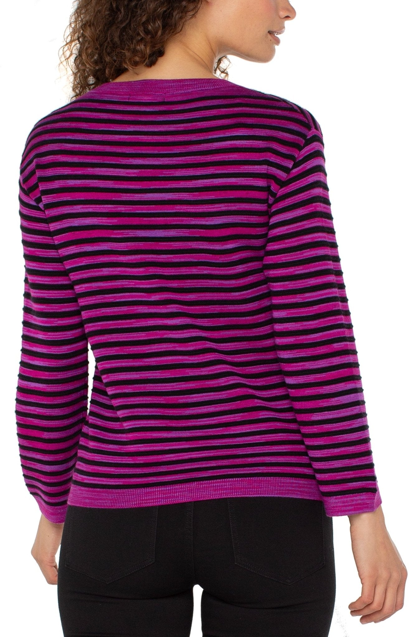Liverpool 3/4 Sleeve Textured Striped Sweater - Mainstream Boutique
