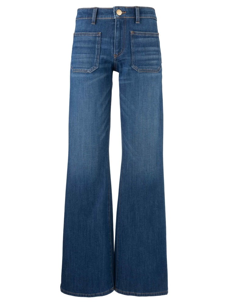 Blue jeans with patch pockets