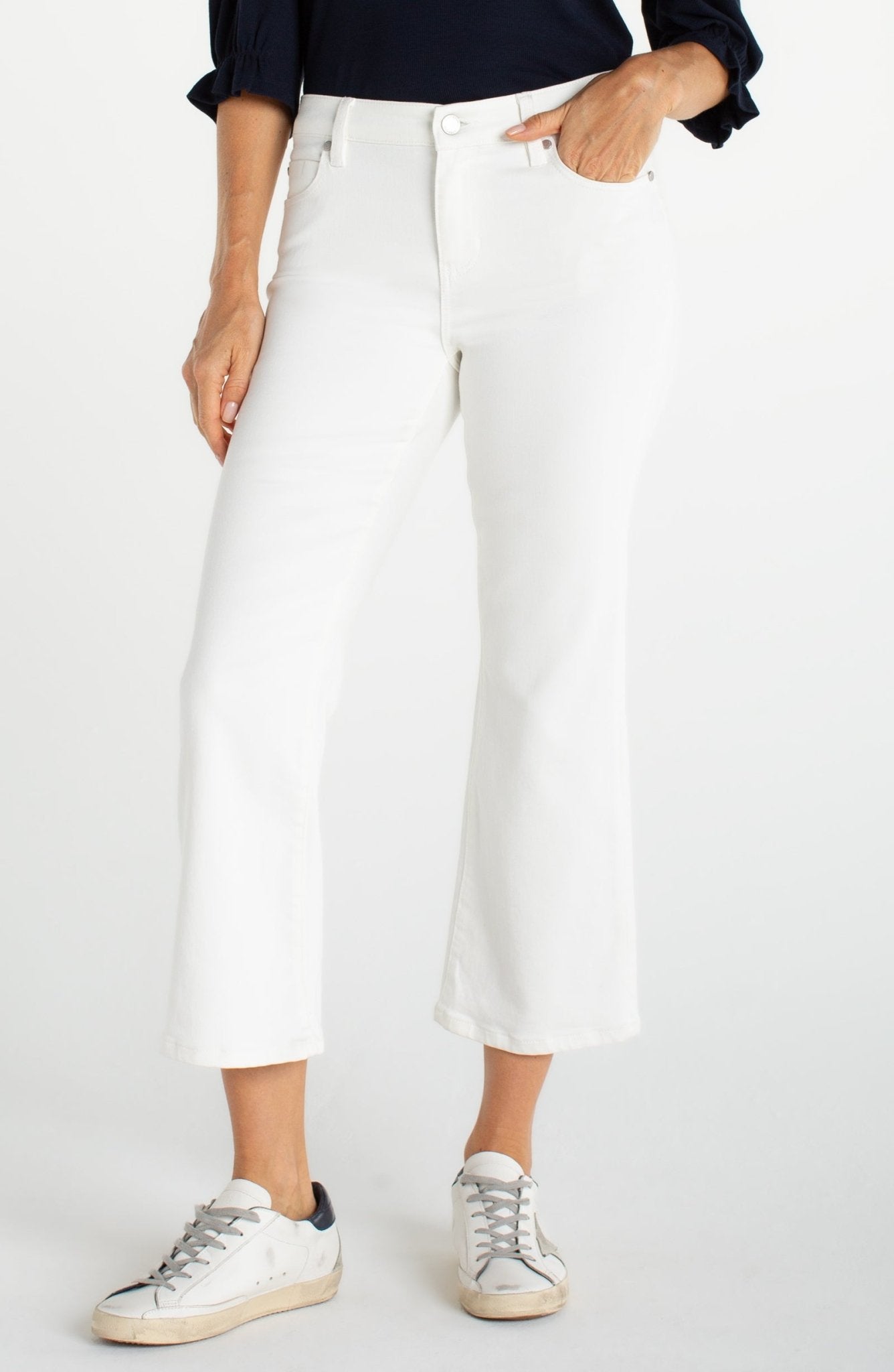 Liverpool Mid Rise Hannah Crop Flare - White 25.5" Ins - Mainstream Boutique