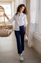 White button up shirt with adjustable sleeve detail