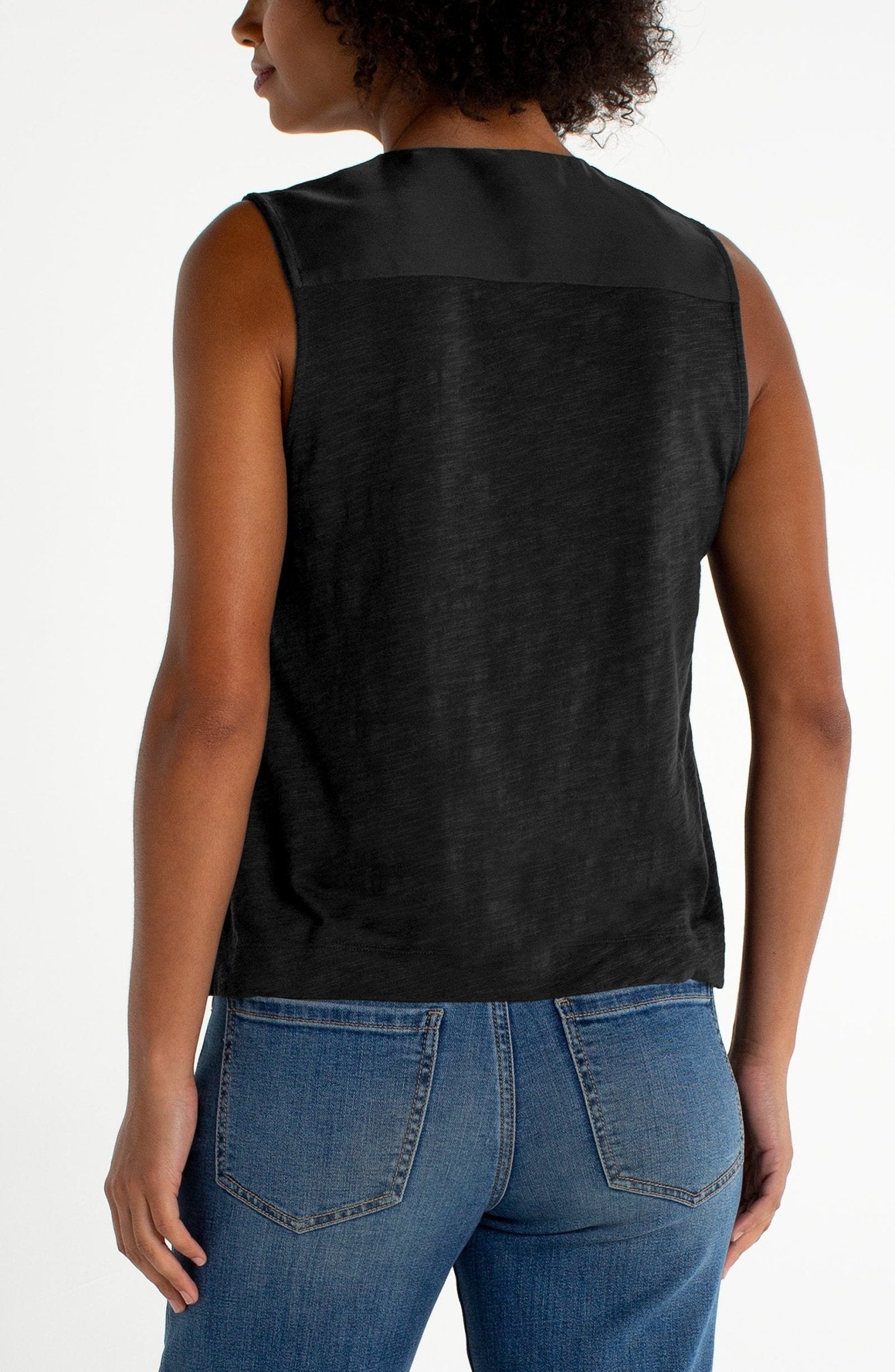 Liverpool Sleeveless V - Neck Woven - to - Knit Top - Mainstream Boutique