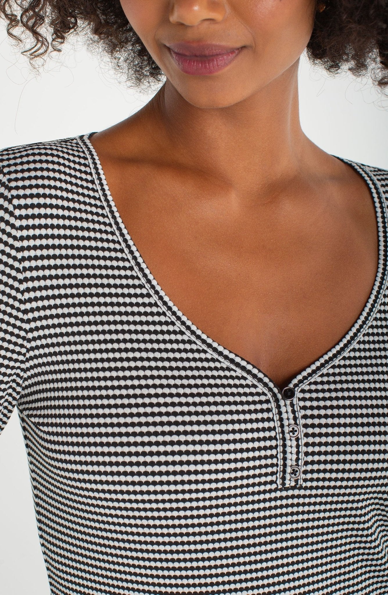 Liverpool 3/4 Sleeve Henley Knit Top With Button Detail - Mainstream Boutique