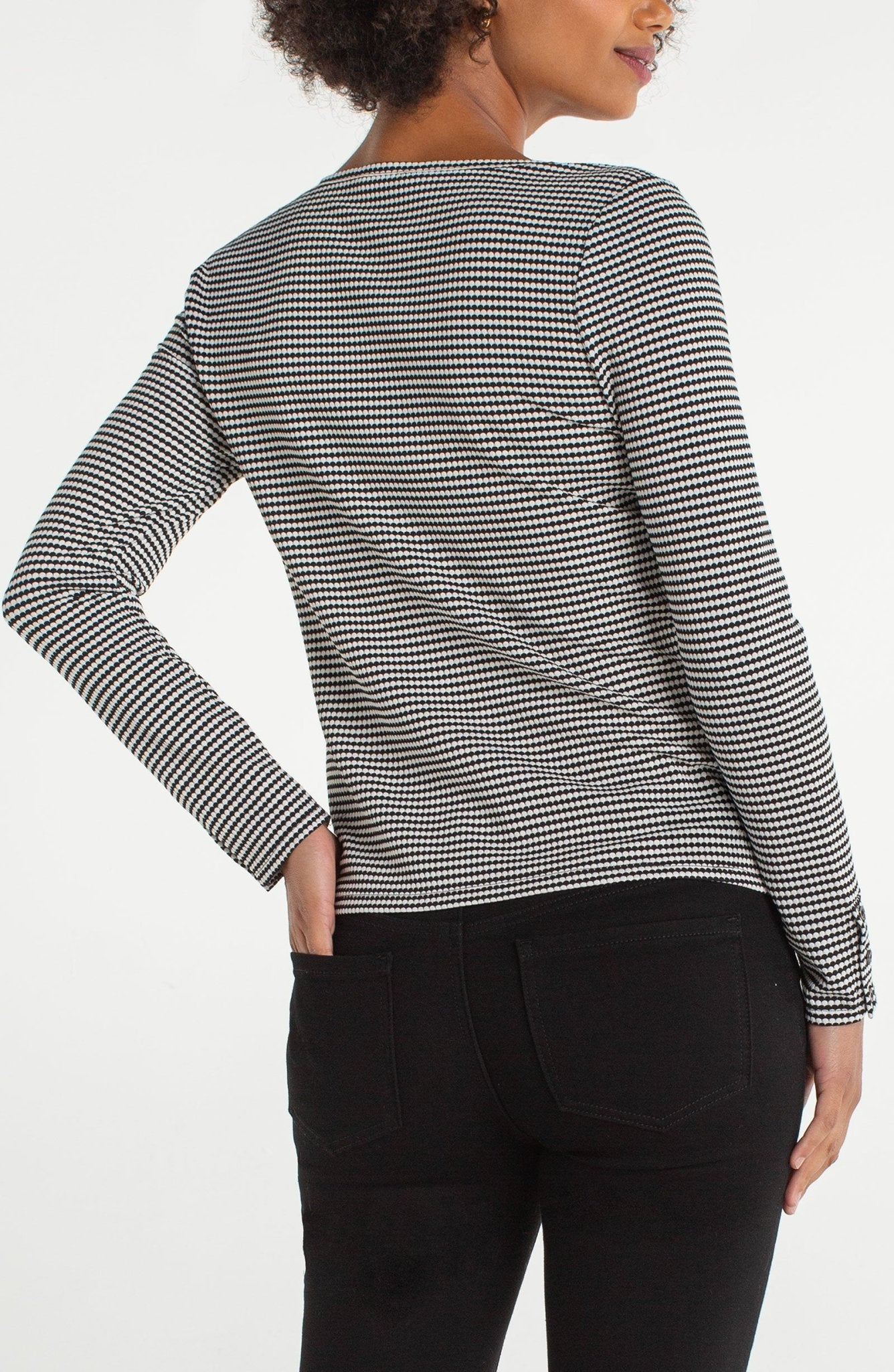 Liverpool 3/4 Sleeve Henley Knit Top With Button Detail - Mainstream Boutique
