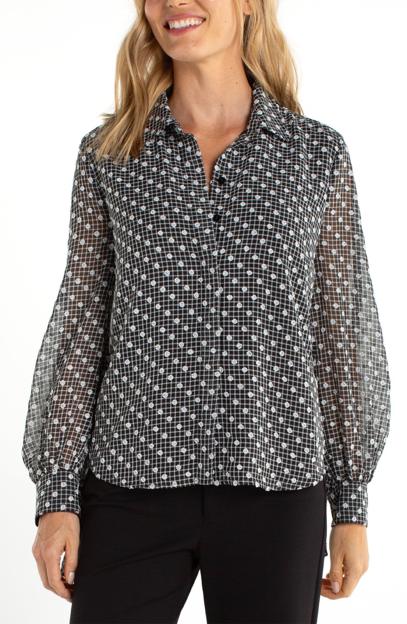Liverpool Long Sleeve Collared Blouse With Sleeve Tie Detail - Mainstream Boutique