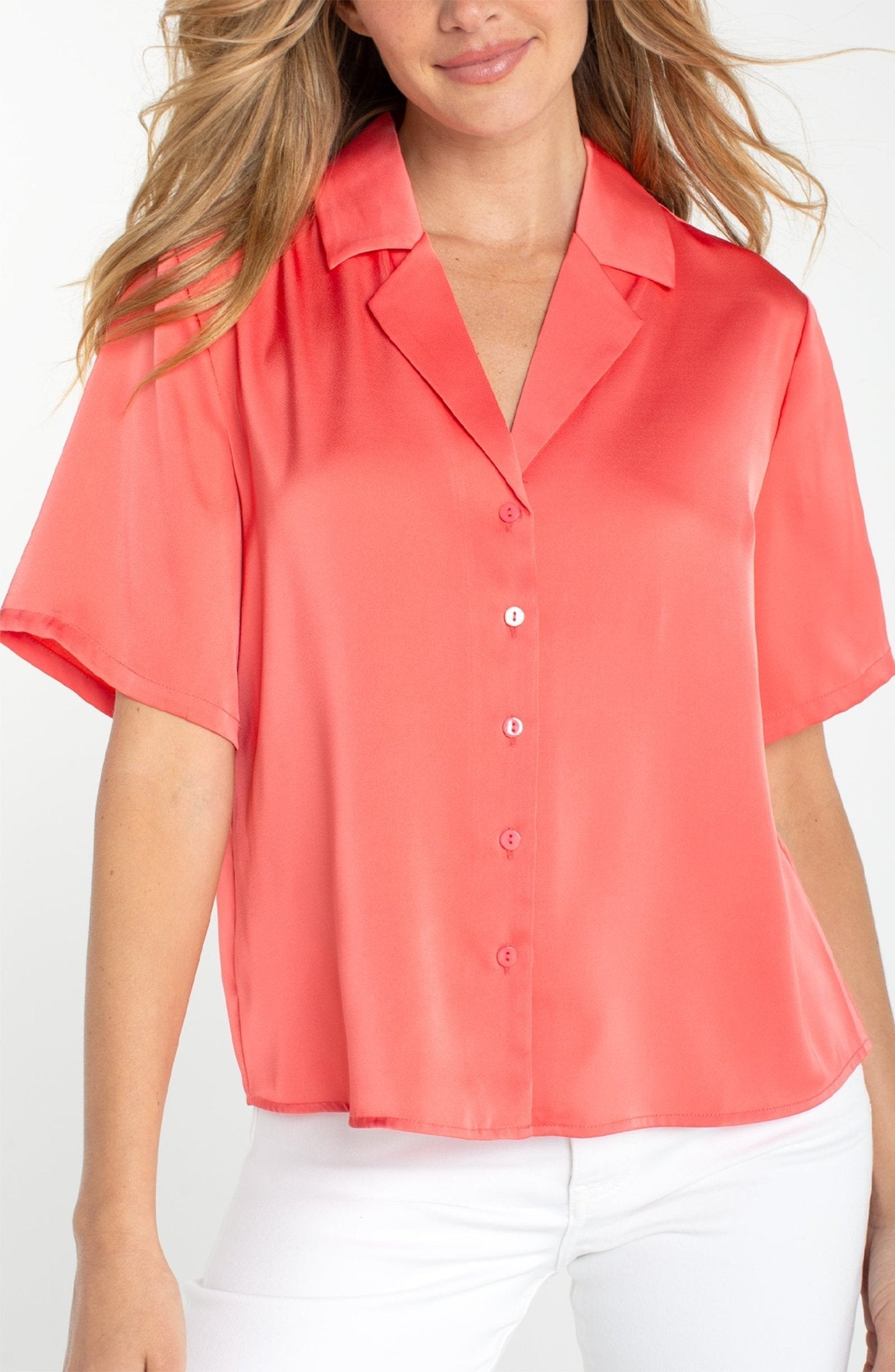 Liverpool Camp Collared Short Sleeve Blouse - Mainstream Boutique