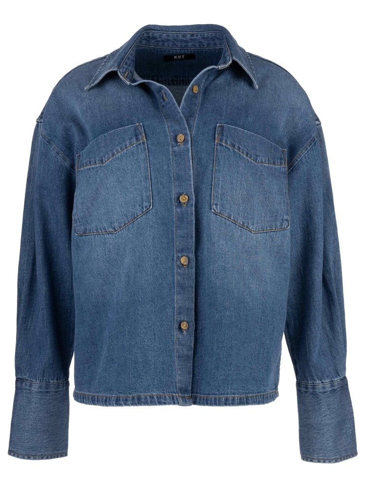 GERTIE Button Front Long Sleeve Top with Pockets
