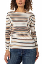 Long leave Boat Neck Stripe Knit Top