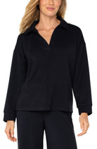 V-Neck Popover with Collar- black