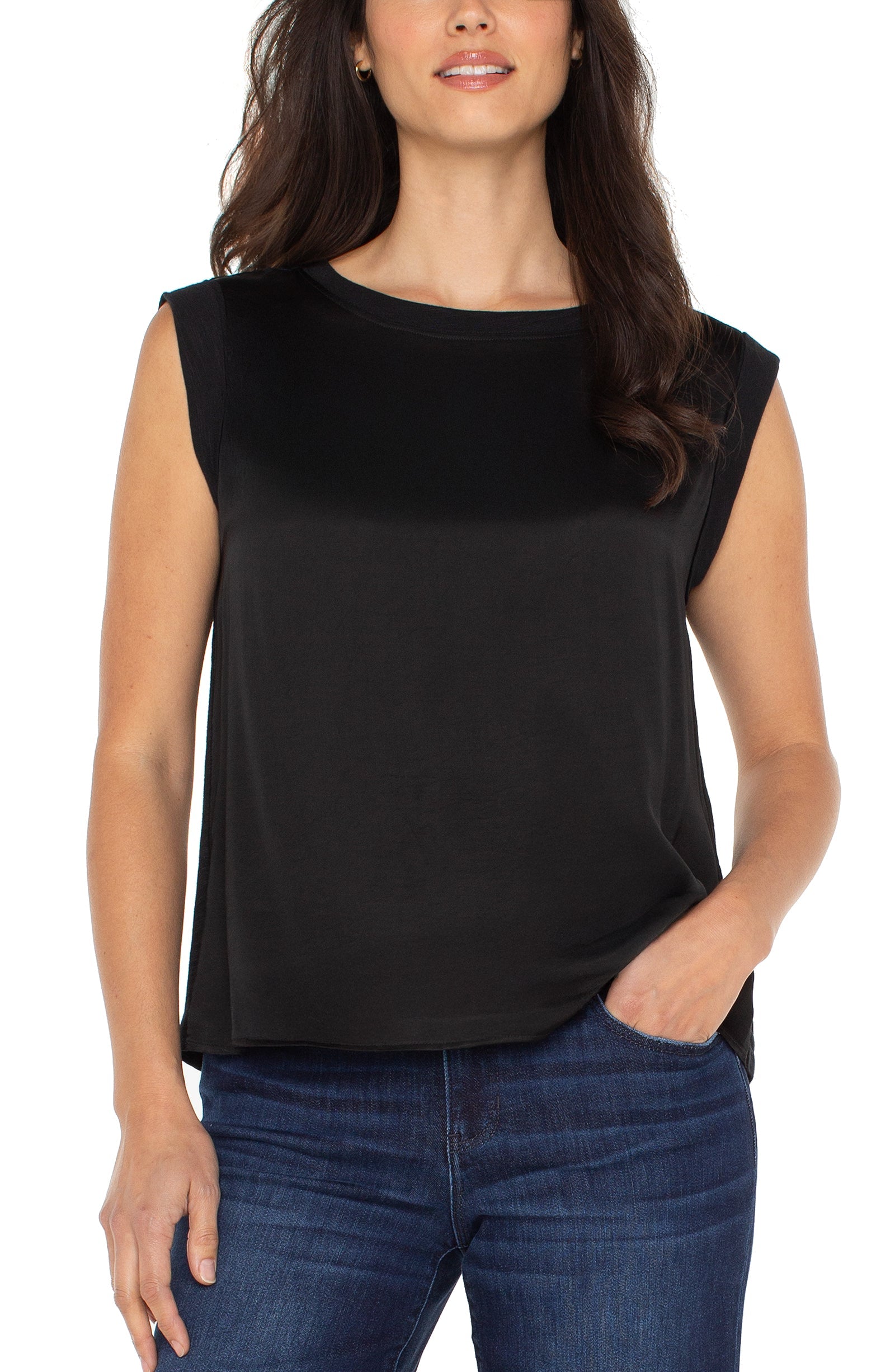 Sleeveless Woven Knit Top- black