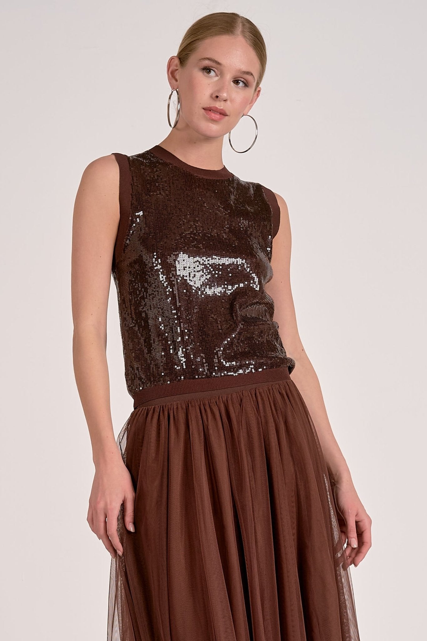 Elan Sequin Tank - Dark Chocolate - Mainstream Boutique