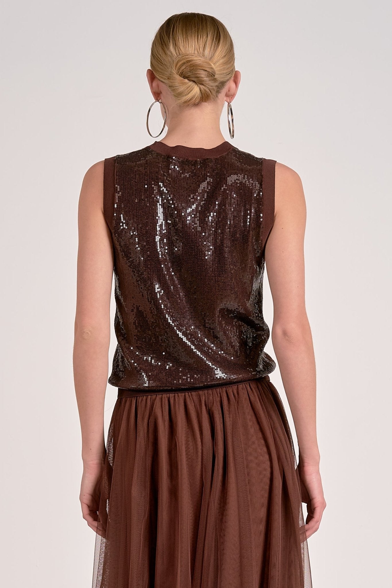 Elan Sequin Tank - Dark Chocolate - Mainstream Boutique