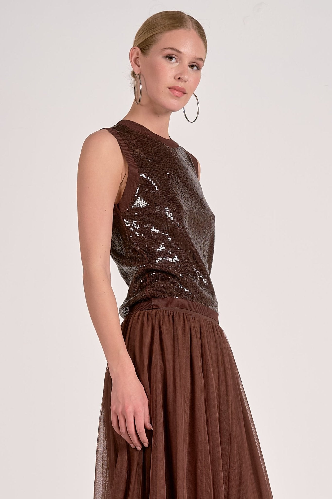 Elan Sequin Tank - Dark Chocolate - Mainstream Boutique