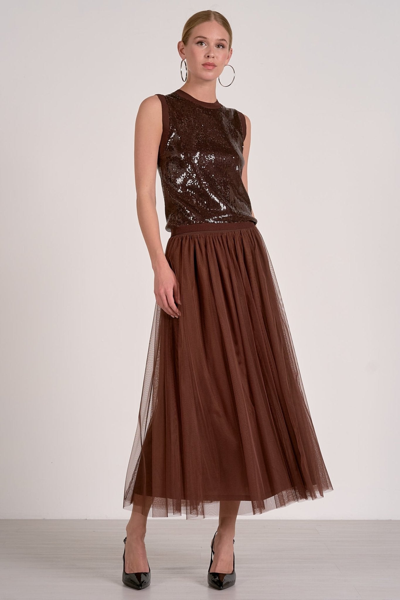 Elan Sequin Tank - Dark Chocolate - Mainstream Boutique