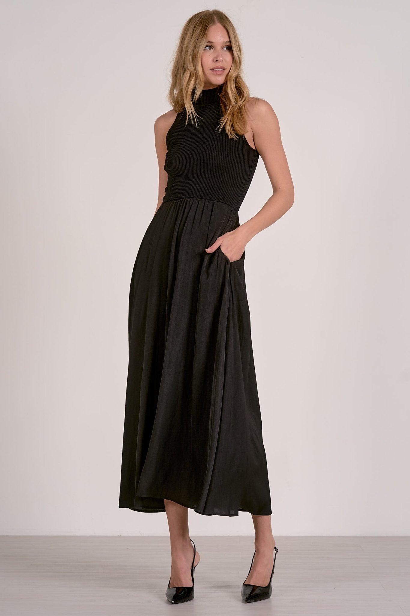 Elan Sleeveless Mock Neck Maxi Dress - Black - Mainstream Boutique
