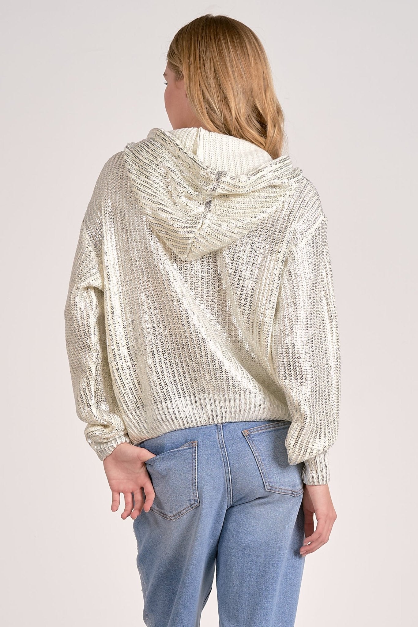 Elan Metallic Sweater Hoodie - White - Mainstream Boutique