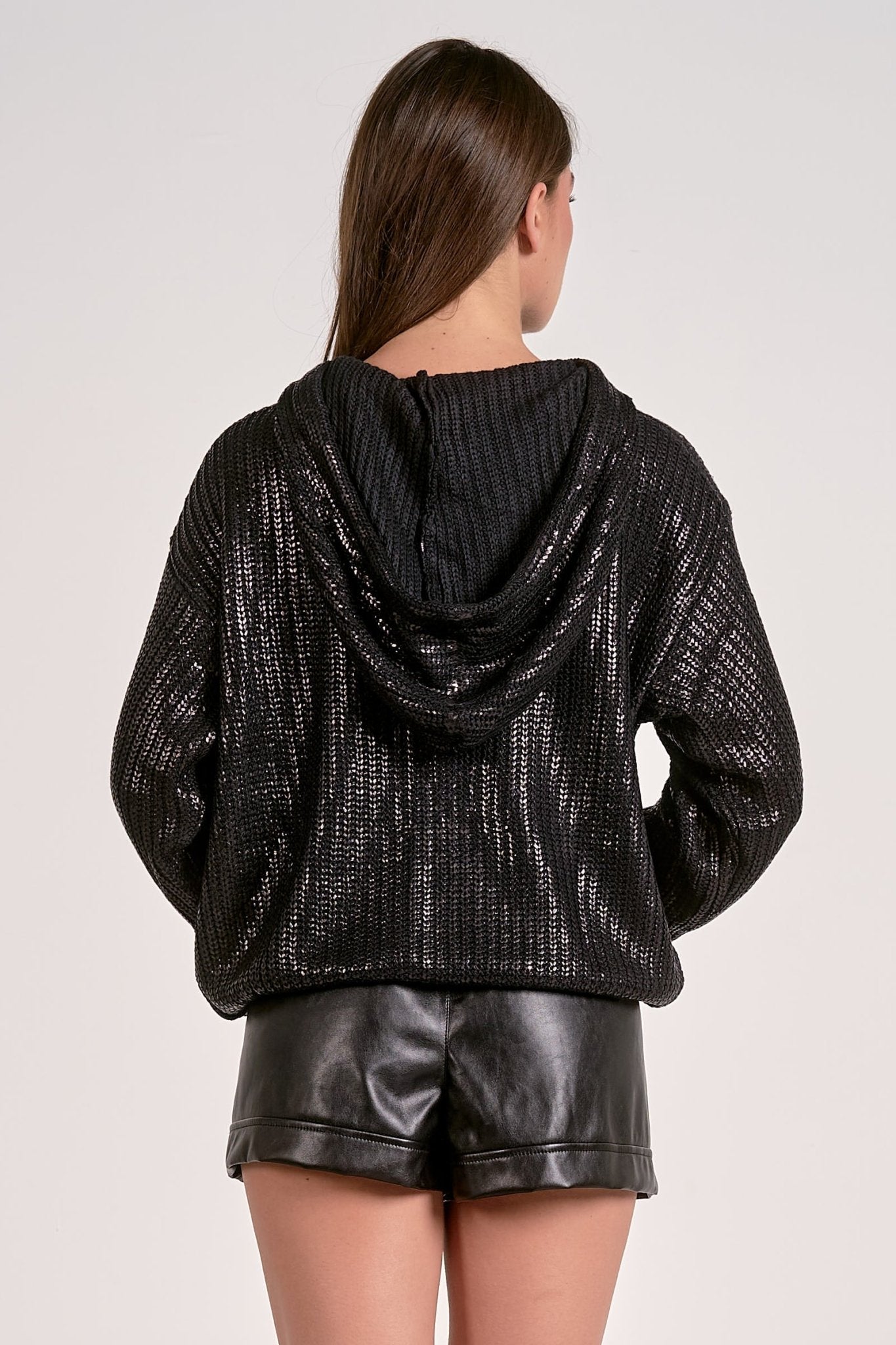 Elan Metallic Sweater Hoodie - Black - Mainstream Boutique