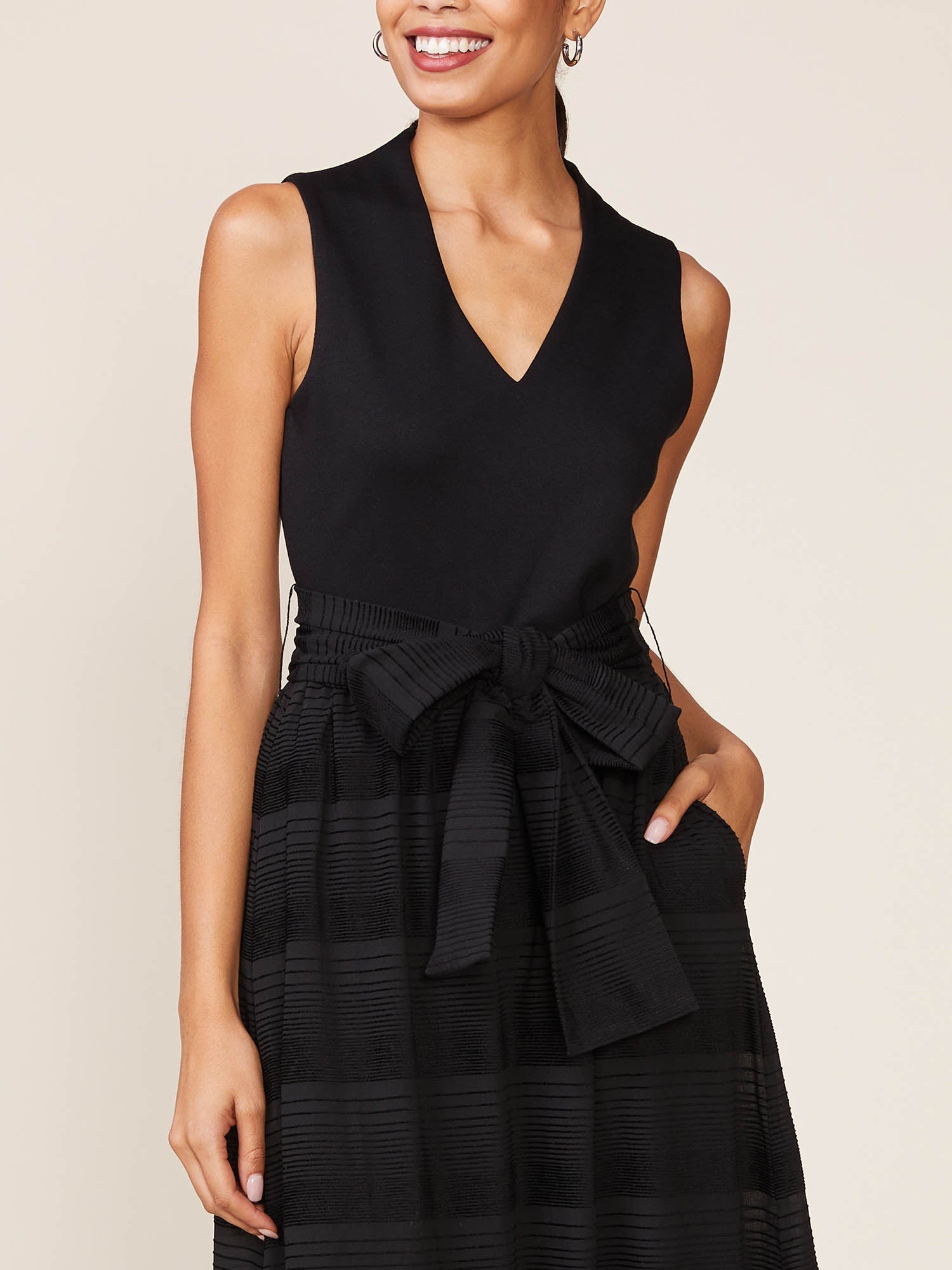 Sleeveless Twofer Dress W/ Sash - Mainstream Boutique