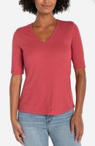 Liverpool Double Layer V Neck 1/2 Sleeve Rib Top