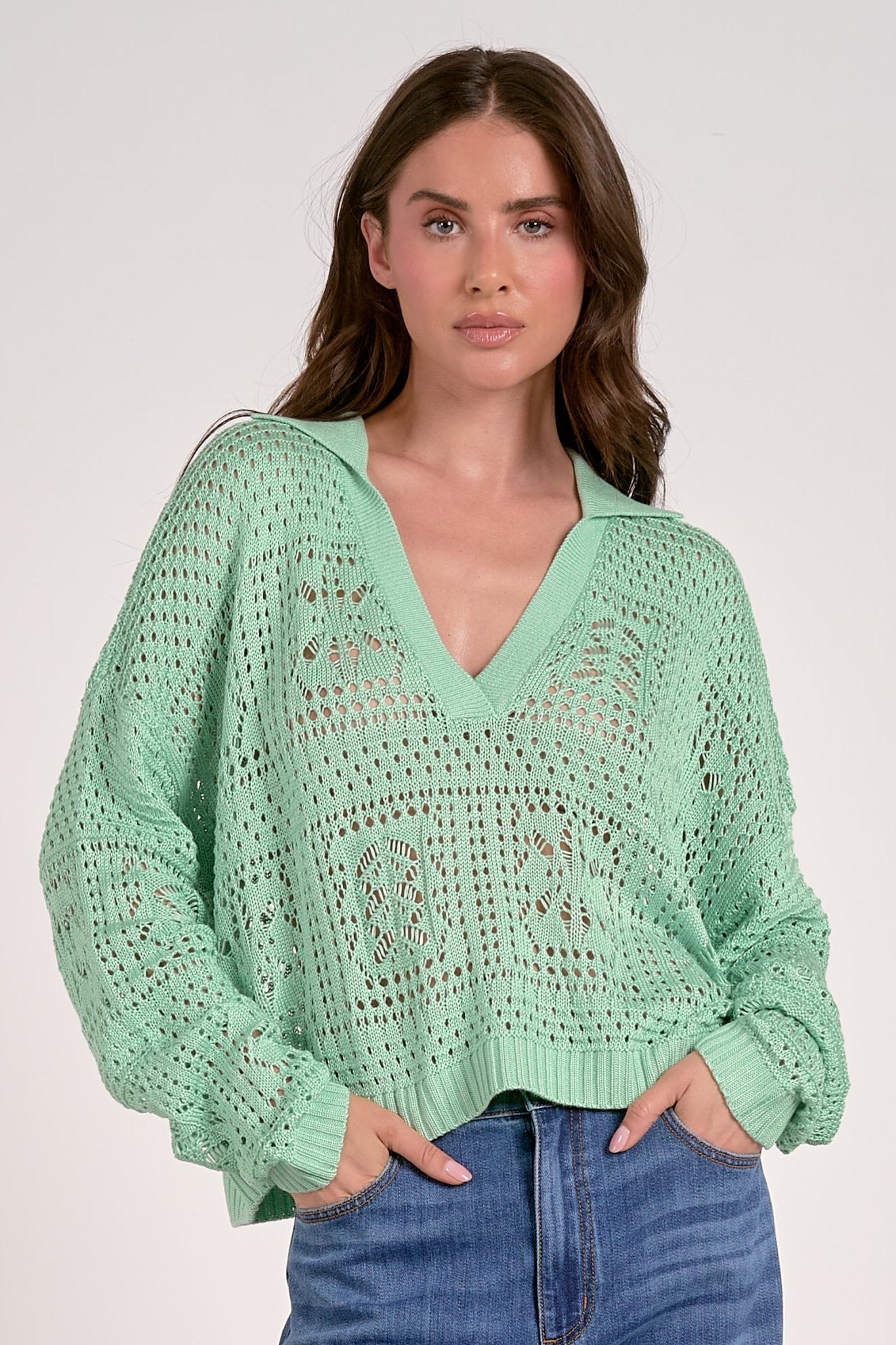 V - Neck W/ Collar Sweater - Mainstream Boutique