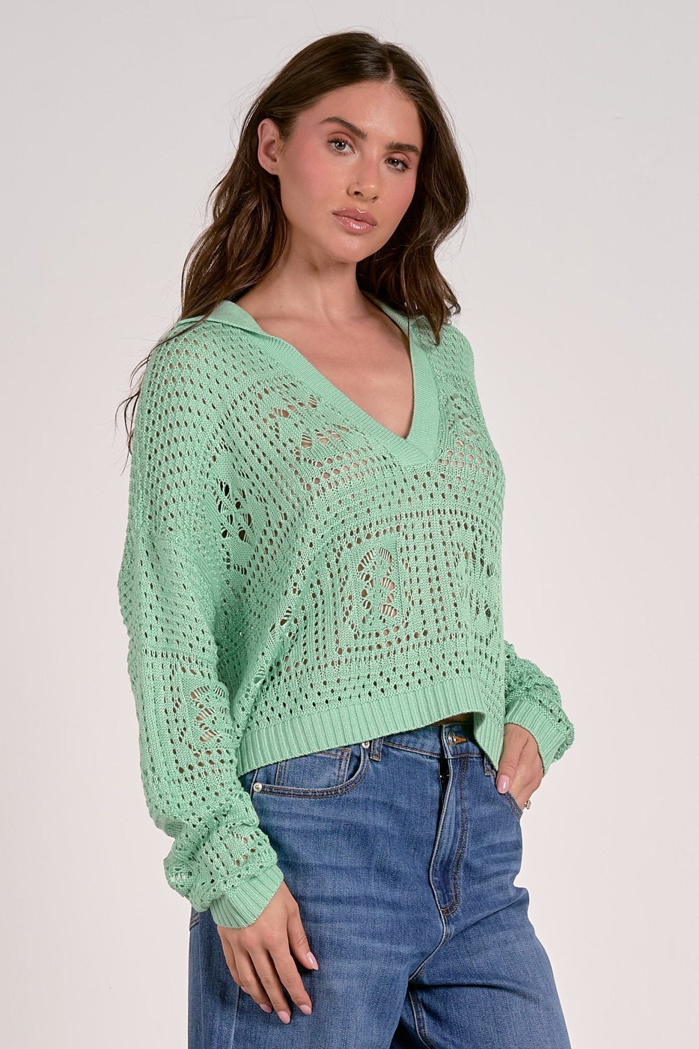 V - Neck W/ Collar Sweater - Mainstream Boutique