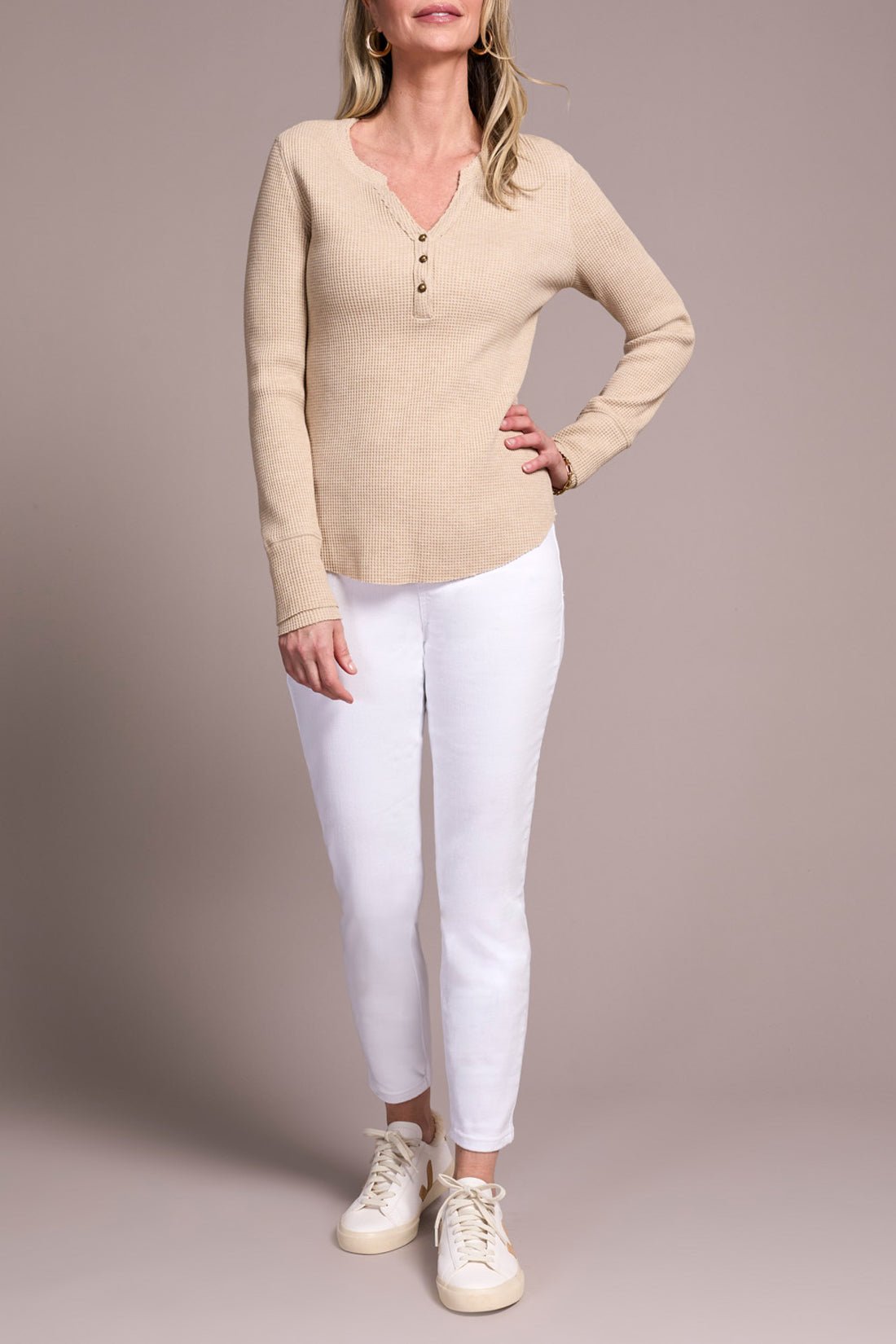 Long Sleeve Henley Top With Buttons - Mainstream Boutique