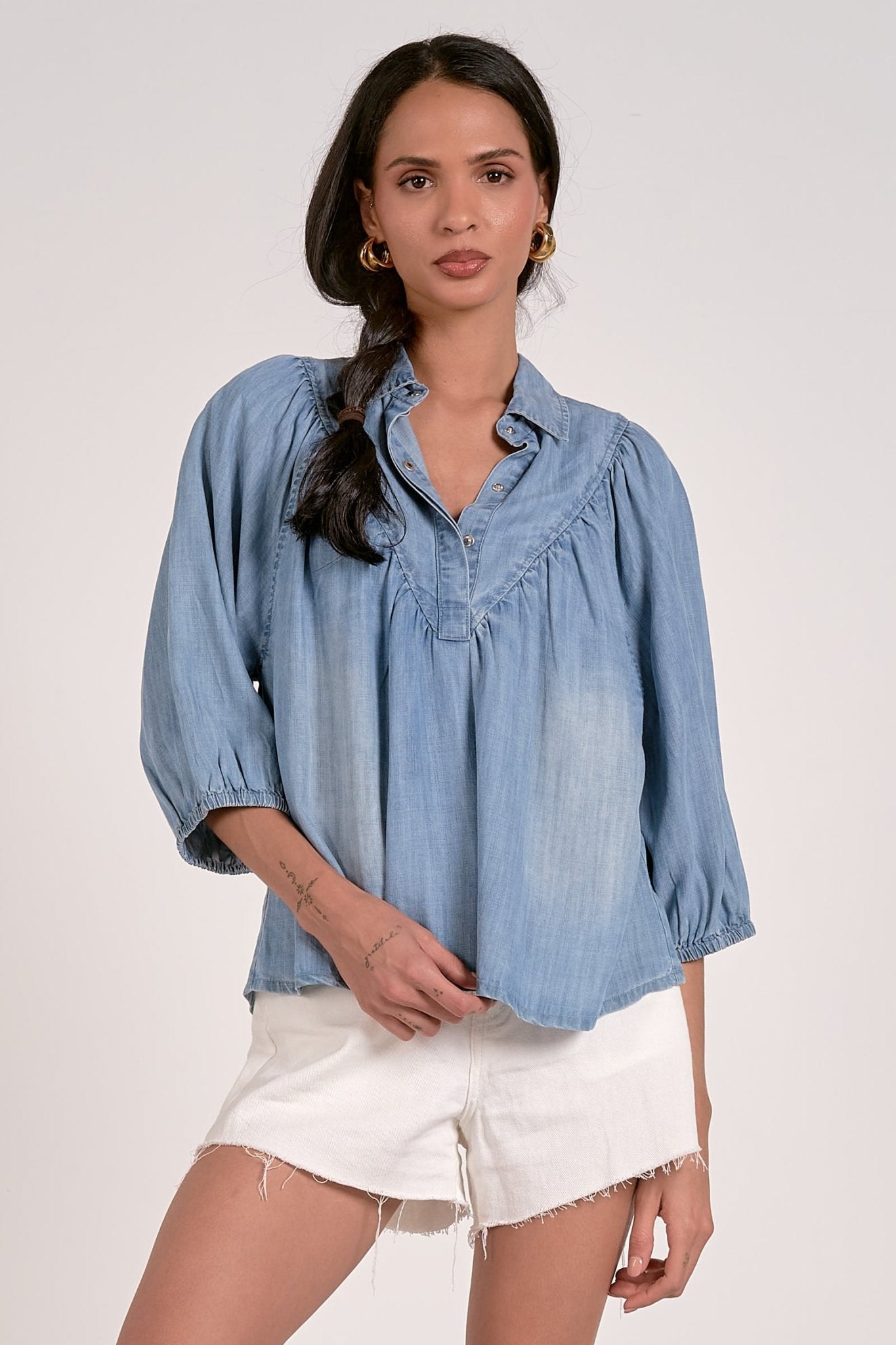 V - Neck Denim Top - Mainstream Boutique