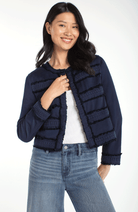 Liverpool Navy blue textured jacket with lace detail.