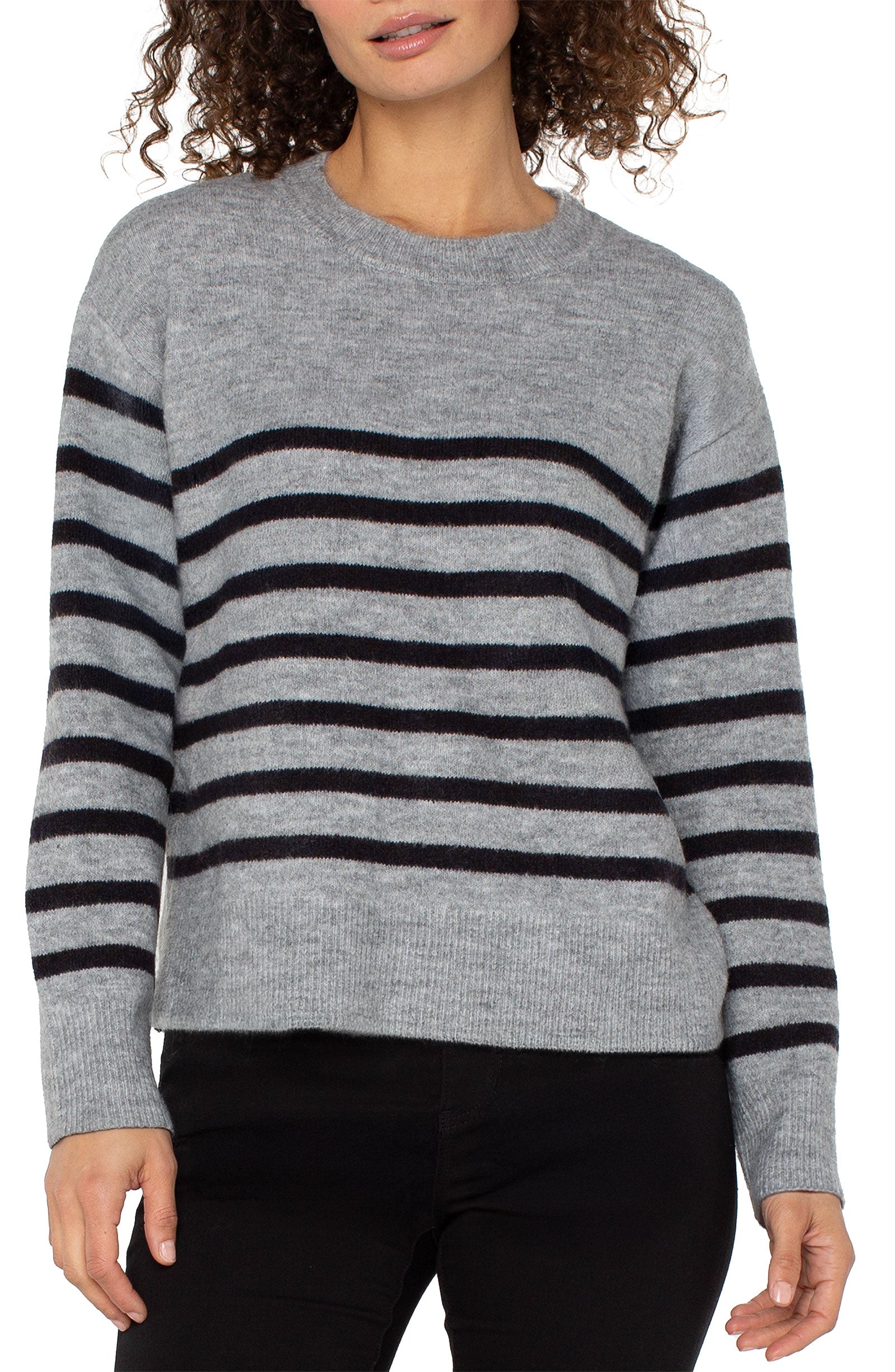 Long Sleeve Crew Neck Dropped Shoulder Striped Sweater