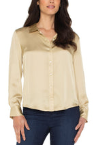 Long Sleeve Button Up Woven Shirt-gold