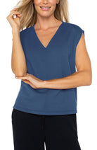 Dolman Sleeve V-Neck Top- Prussian blue