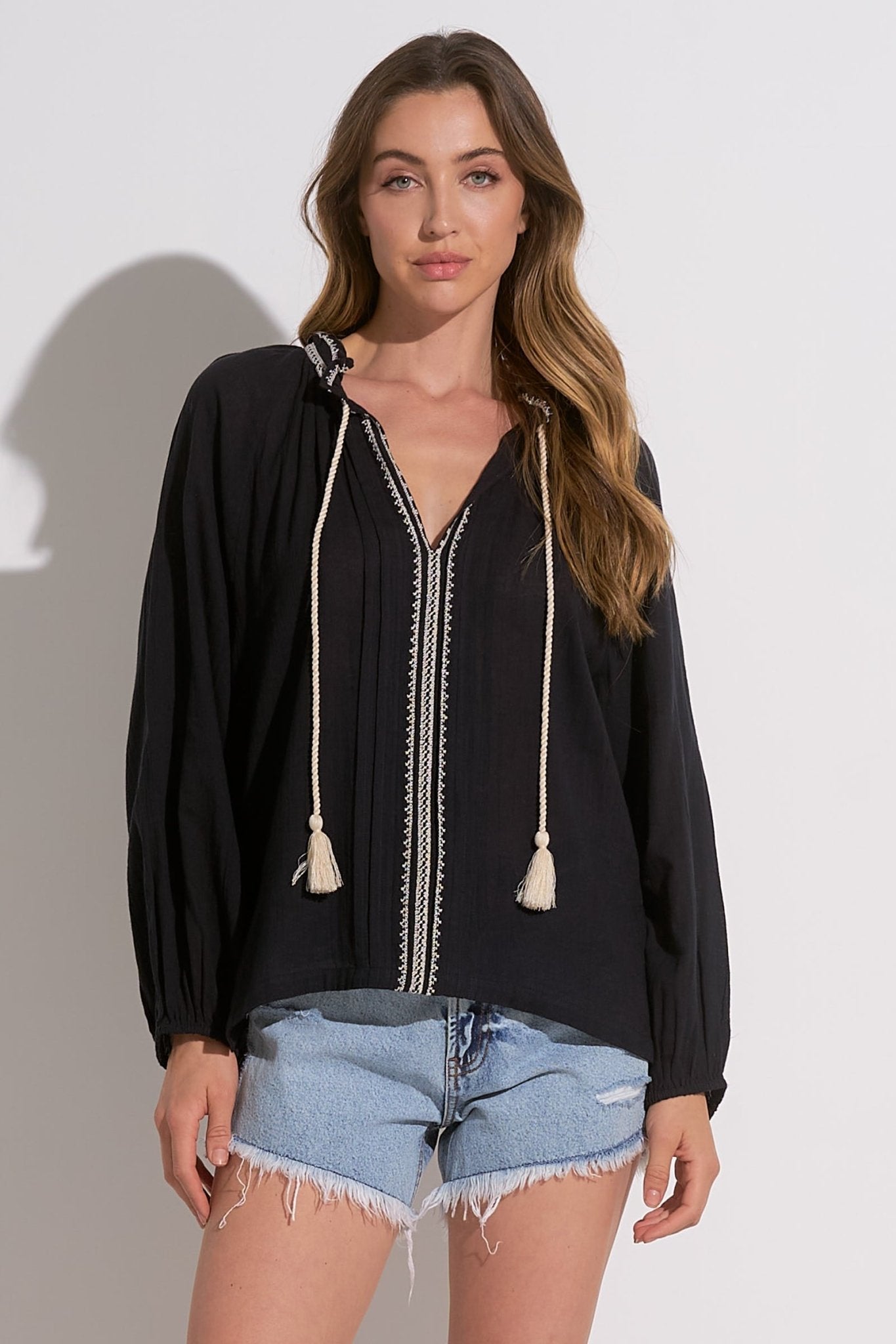 Embroidered Long Sleeve Top - Mainstream Boutique