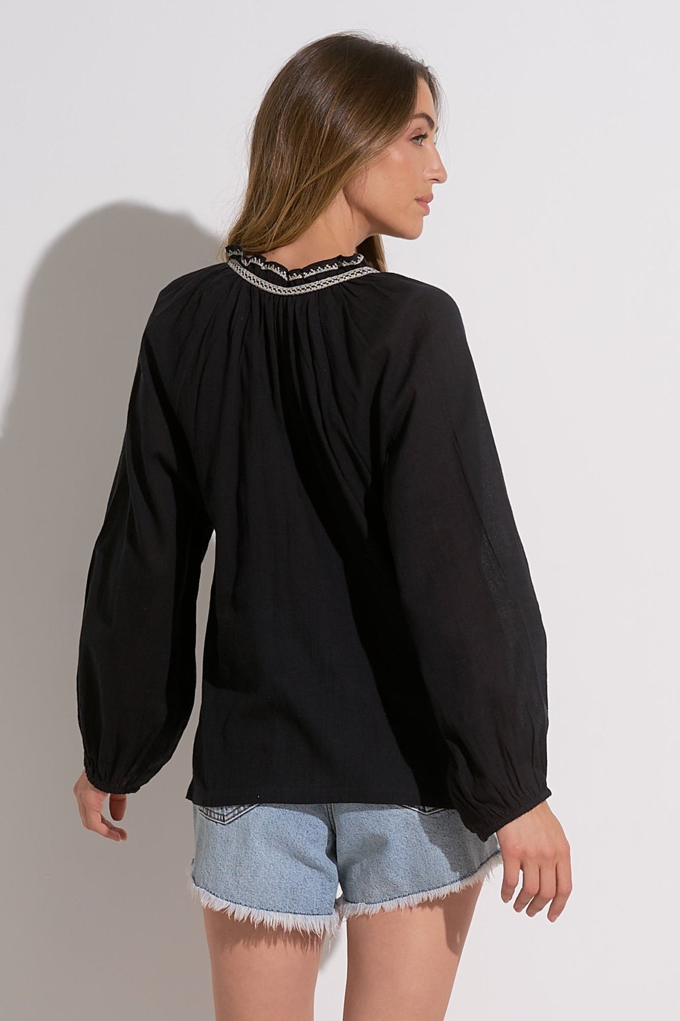 Embroidered Long Sleeve Top - Mainstream Boutique