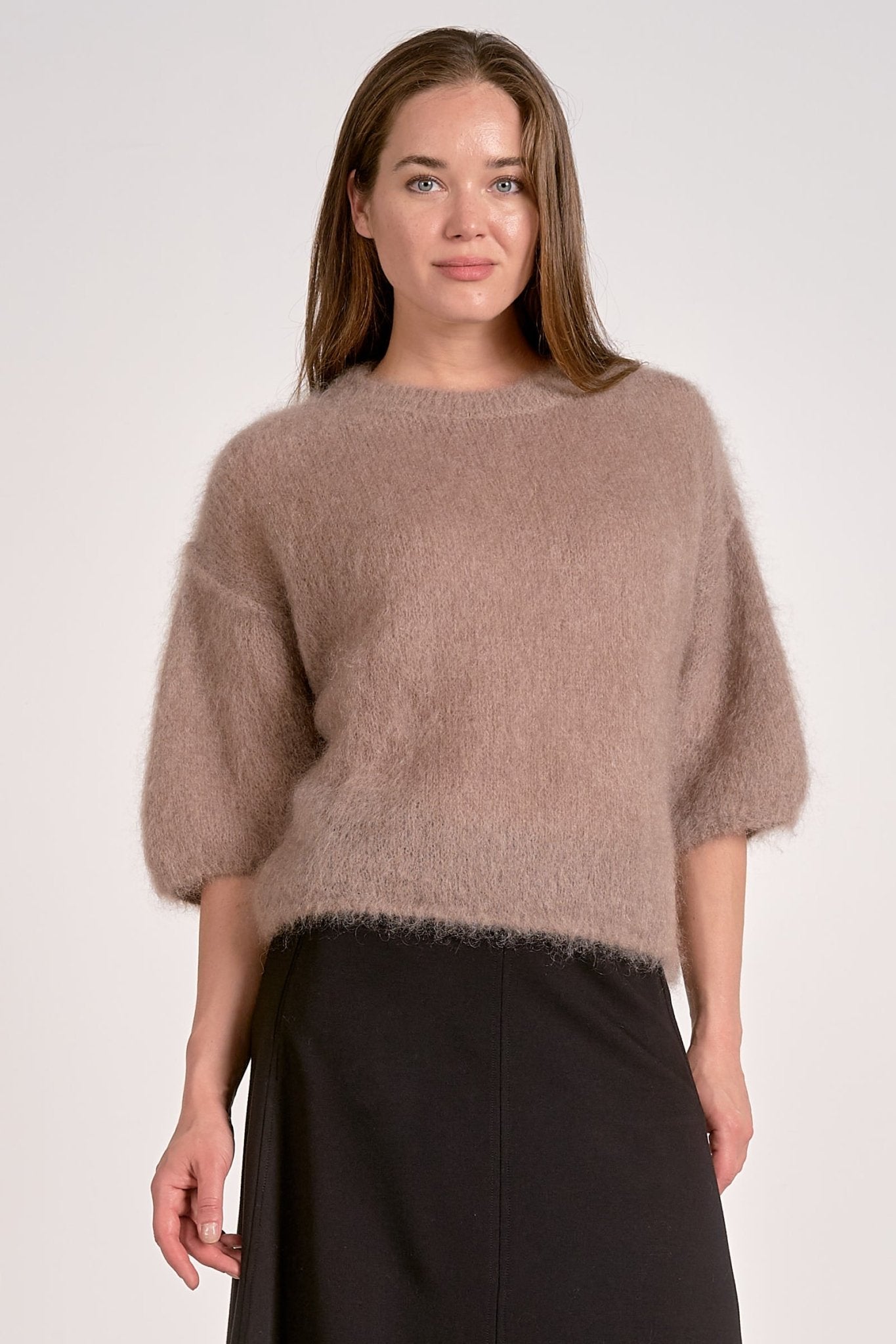 Elbow Sleeve Brushed Knit Sweater - Mainstream Boutique
