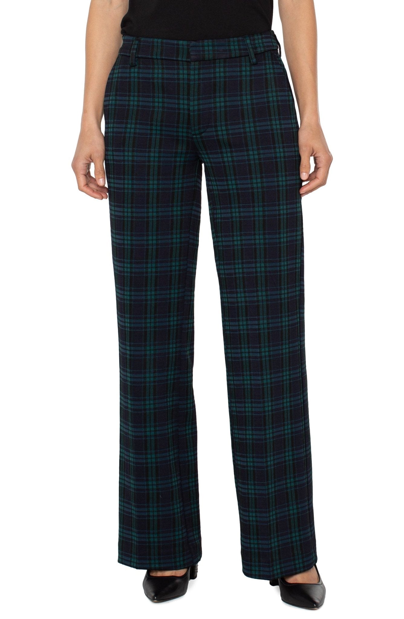 Liverpool Kelsey Wide Leg Trouser - Black Watch Plaid - Mainstream Boutique