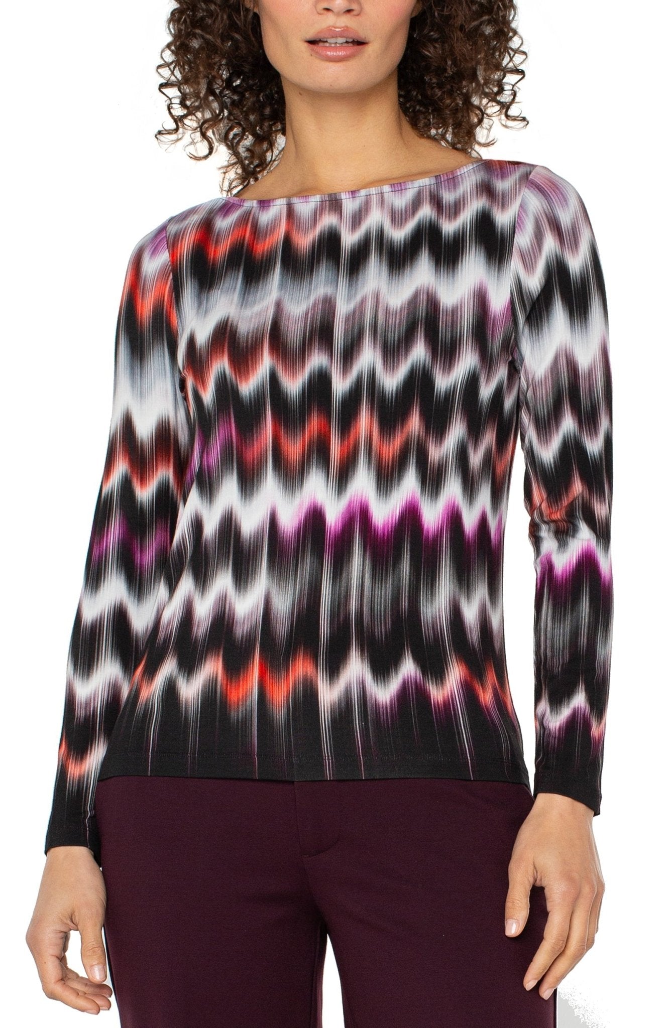 Liverpool Patterned Boat Neck Knit Top - Mainstream Boutique